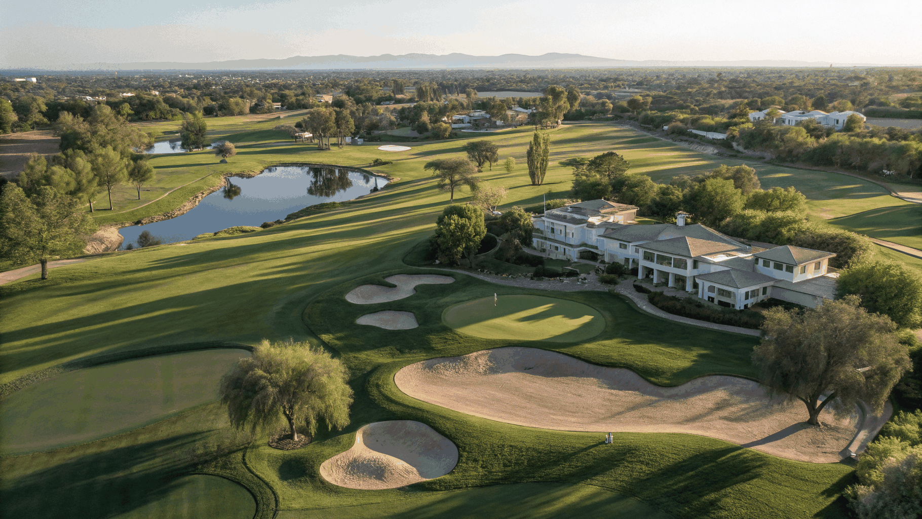 Cinematic golf course aerial view